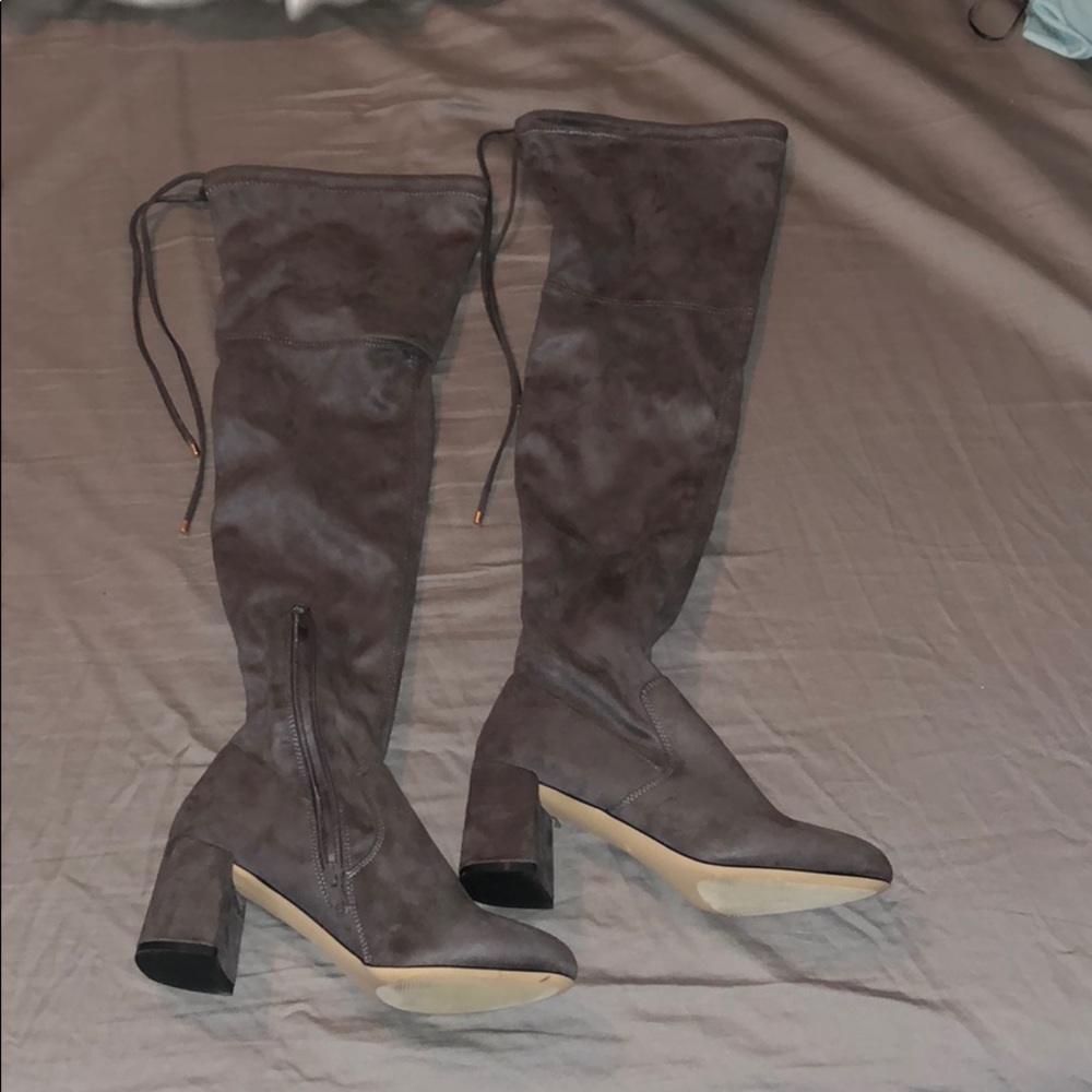 Dark gray thigh high boots